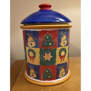 Vintage RARE William Sonoma Christmas Cookie Jar Canister - Tree / Star / Wreath